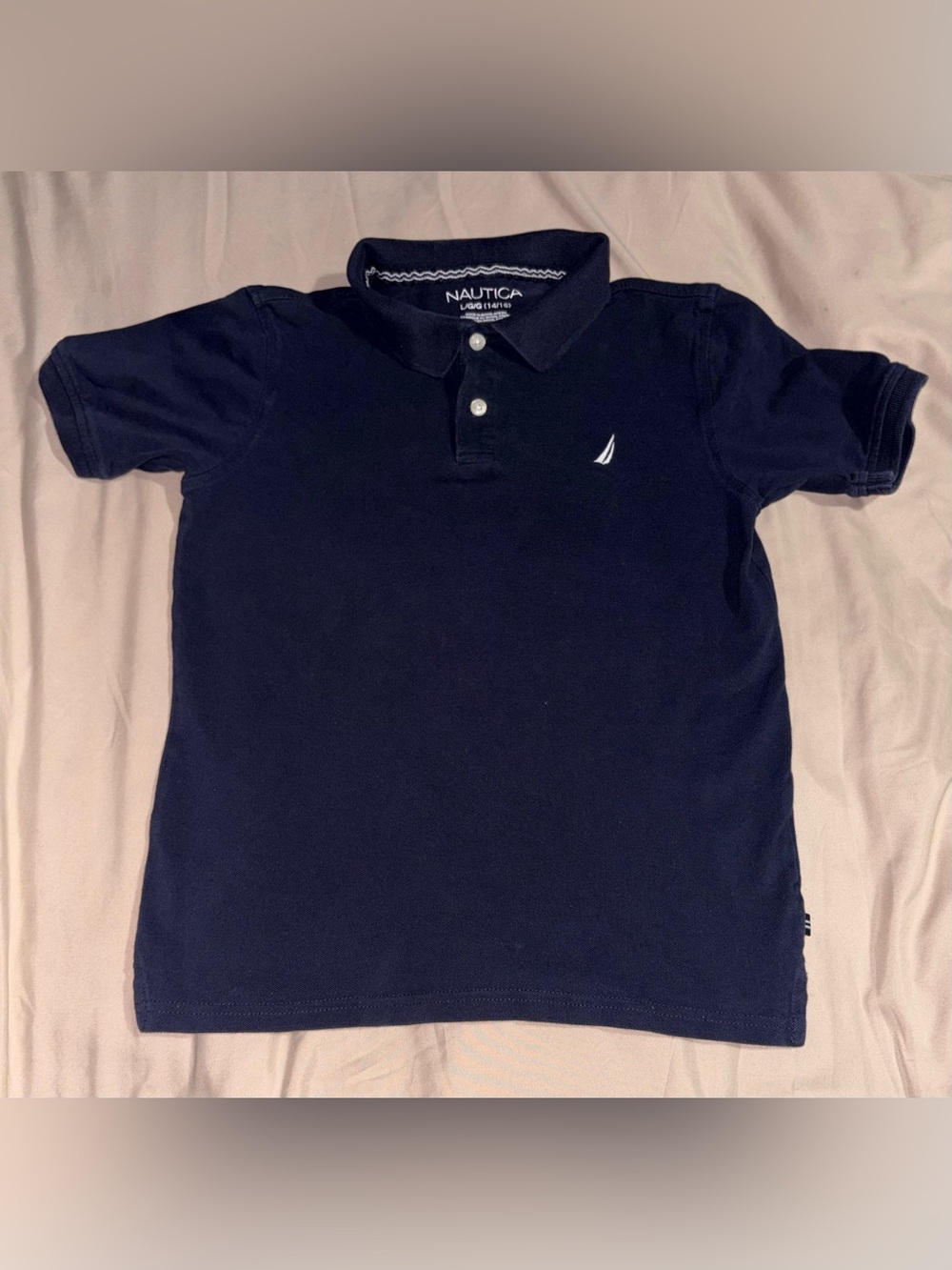 Nautica Boys Navy Blue Polo Shirt Size Large (14/16) Cotton Classic Logo